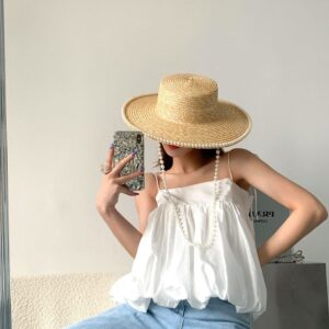 Pearl chain sun hat for women