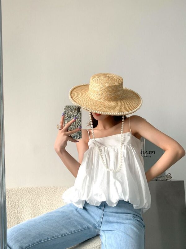 Pearl chain sun hat for women