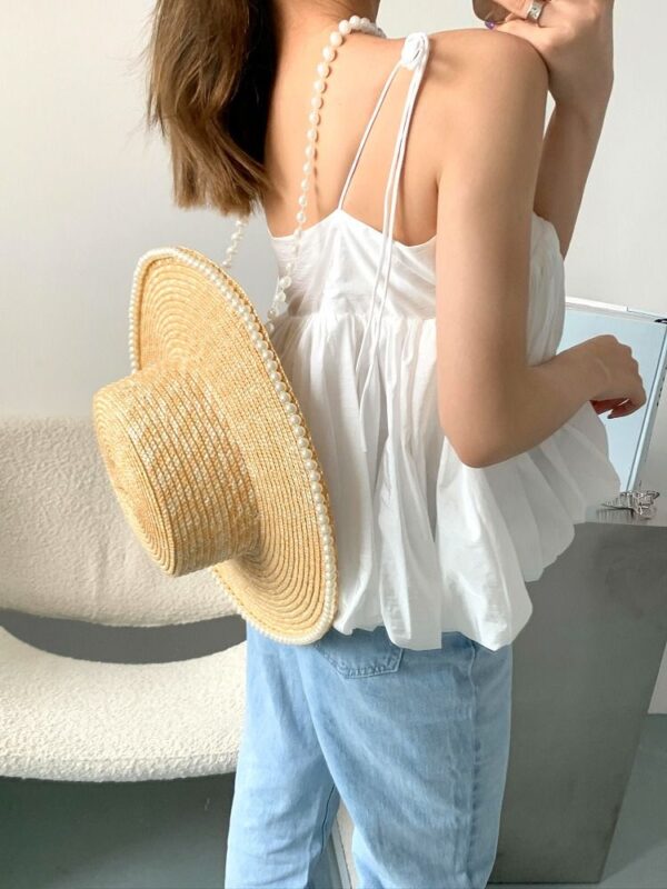 Pearl chain sun hat for women