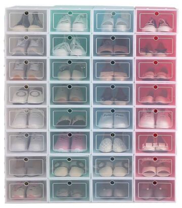 Transparent shoe box with tilting drawer