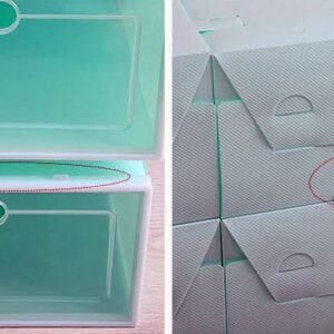 Transparent shoe box with tilting drawer