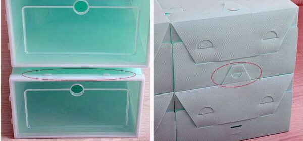 Transparent shoe box with tilting drawer