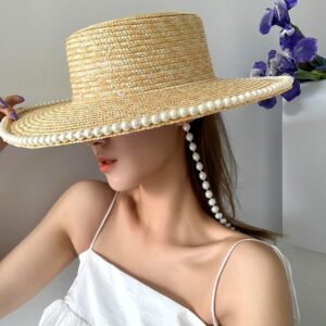 Pearl chain sun hat for women