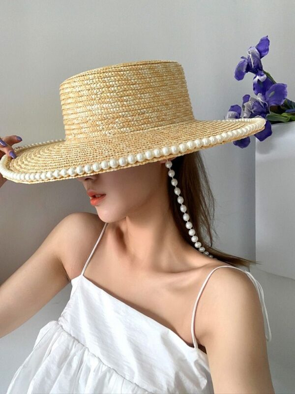 Pearl chain sun hat for women