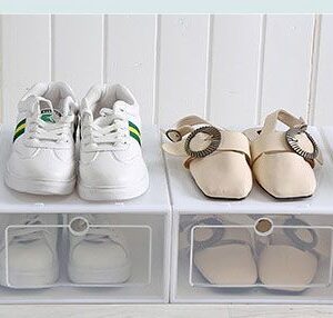 Transparent shoe box with tilting drawer