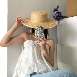 Pearl chain sun hat for women