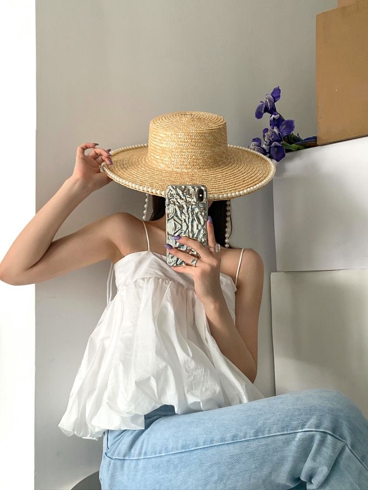 Pearl chain sun hat for women