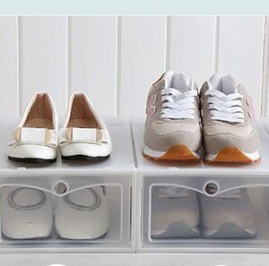 Transparent shoe box with tilting drawer