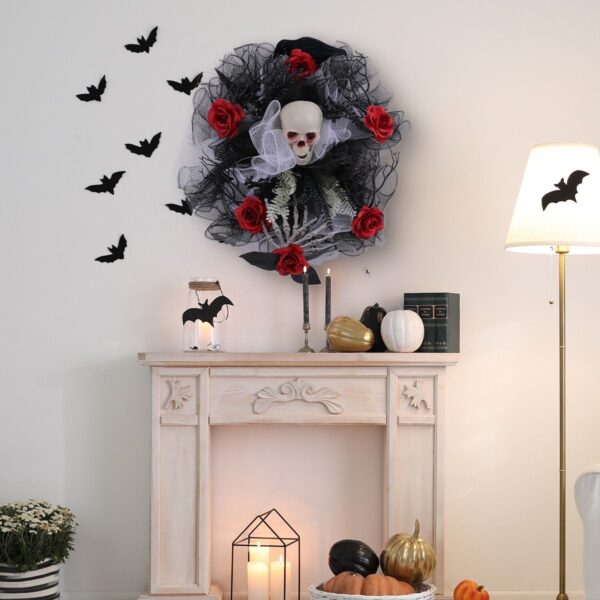 Door mesh skull wreath for Halloween