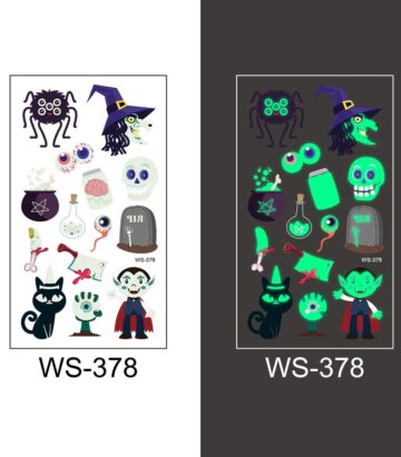 Halloween Decoration Luminous Tattoo Sticker Child Kid for Happy Birthday Party Decor Halloween Party Kids Favor Supplies - WS-378, 10pcs