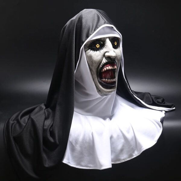 Horror nun mask with veil scarf for Halloween