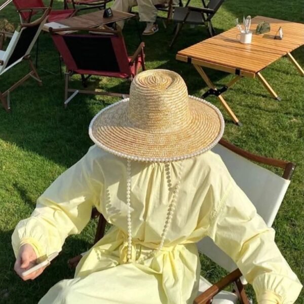 Chapeau de soleil à chaîne de perles pour femmes