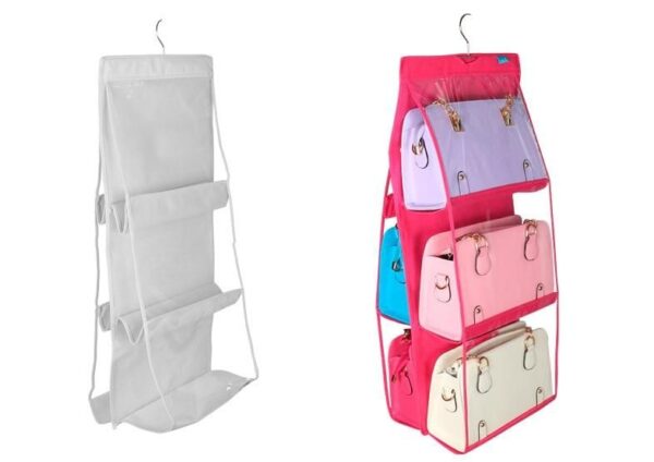 Sac de rangement transparent double-face avec cintre pour sacs à dos et chaussures